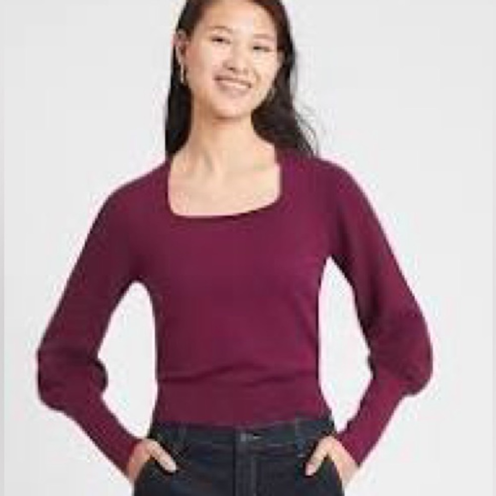 Banana Republic burgundy square neck cotton blend sweater size Large